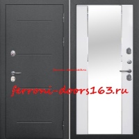 Входная морозостойкая дверь 11 см ISOTERMA серебро зеркало фацет эмалит белый